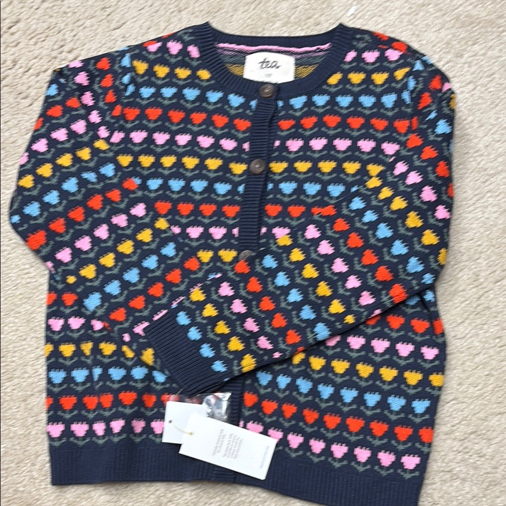 NWT Tea Collection Girls Colorful Heart Pattern Kids Cardigan